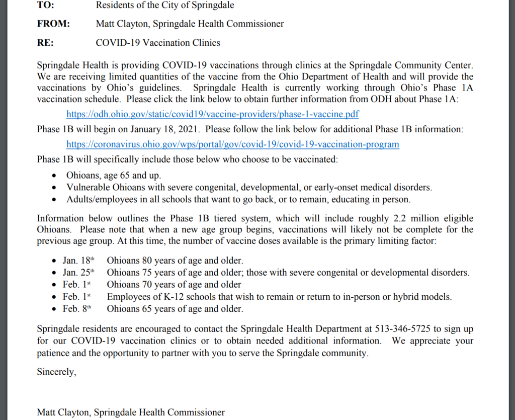 screenshot of vaccine memo